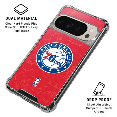 NBA Philadelphia 76ers Distressed Google Pixel 9 Pro XL Clear Case